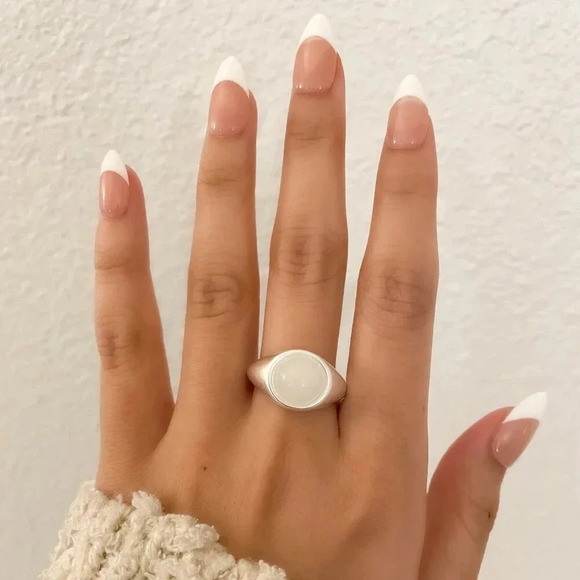 925 Sterling Silver Circle Ring Moonstone Ring Silver Matte Ring Minimalist Ring - Picture 2 of 9